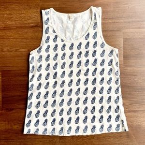 J.Crew Pineapple Print Tank Navy Cream S Blouse